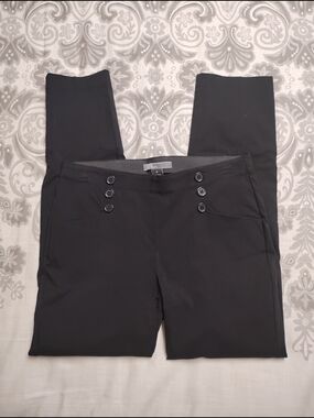 Black Skinny Pants with Button Detail - Women's
